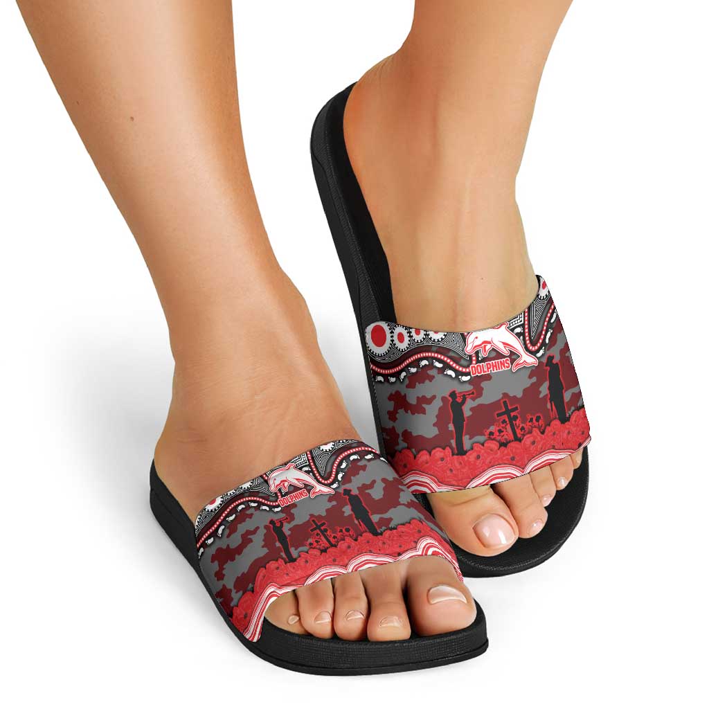 ANZAC Day Dolphins Slide Sandals Military Memorial Aboriginal Indigenous Art