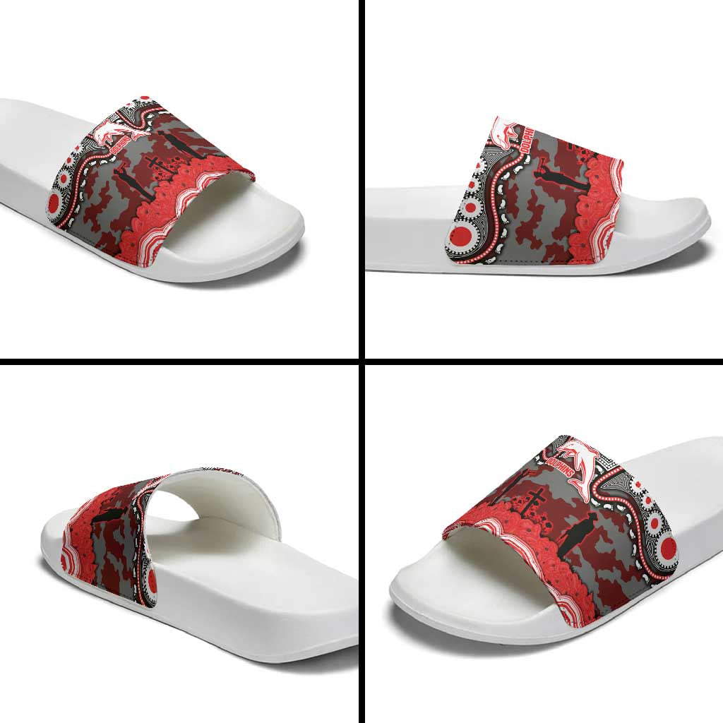 ANZAC Day Dolphins Slide Sandals Military Memorial Aboriginal Indigenous Art