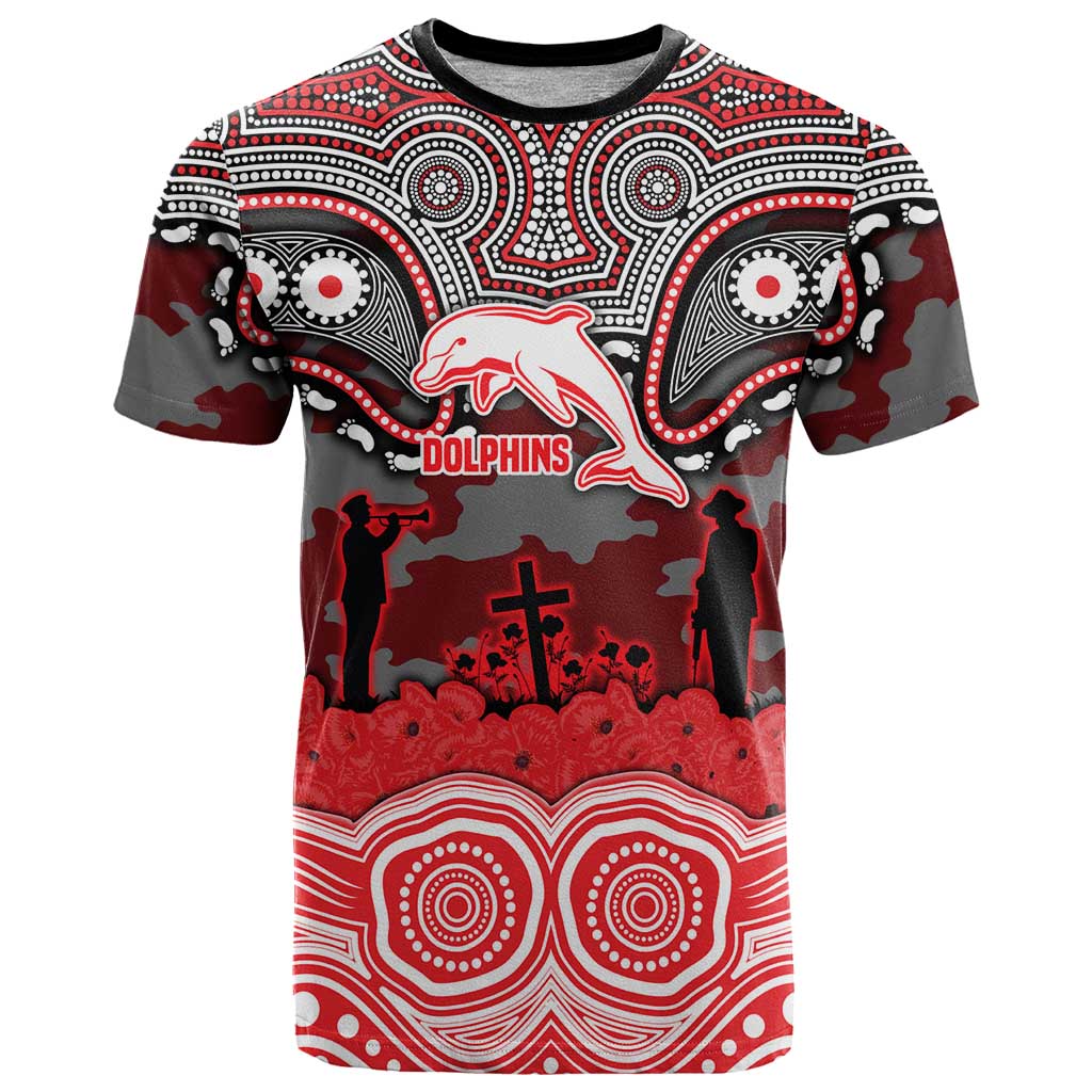 ANZAC Day Dolphins T Shirt Military Memorial Aboriginal Indigenous Art