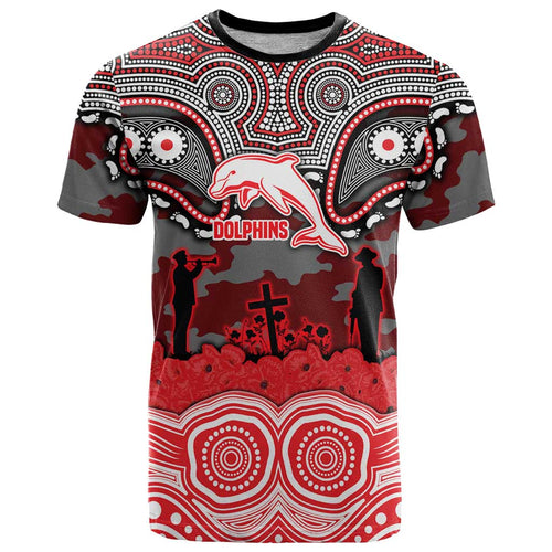 ANZAC Day Dolphins T Shirt Military Memorial Aboriginal Indigenous Art