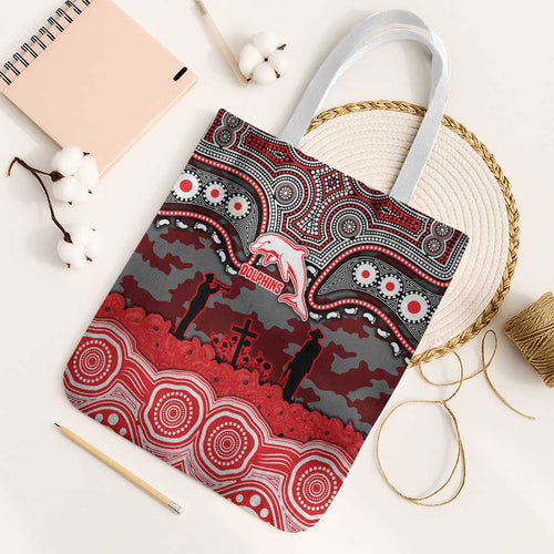 ANZAC Day Dolphins Tote Bag Military Memorial Aboriginal Indigenous Art