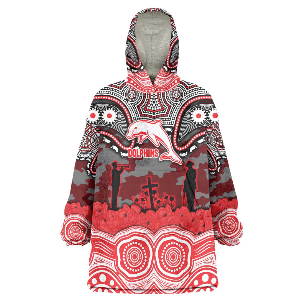 ANZAC Day Dolphins Wearable Blanket Hoodie Military Memorial Aboriginal Indigenous Art
