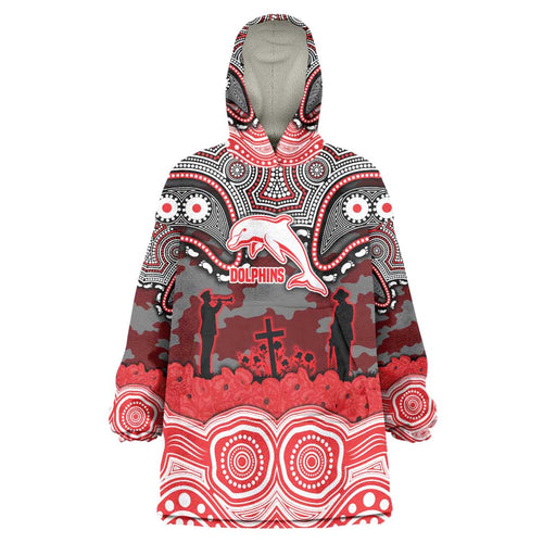 ANZAC Day Dolphins Wearable Blanket Hoodie Military Memorial Aboriginal Indigenous Art