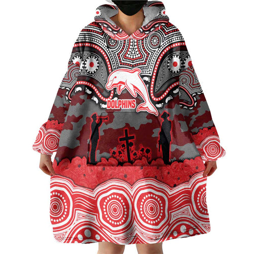 ANZAC Day Dolphins Wearable Blanket Hoodie Military Memorial Aboriginal Indigenous Art