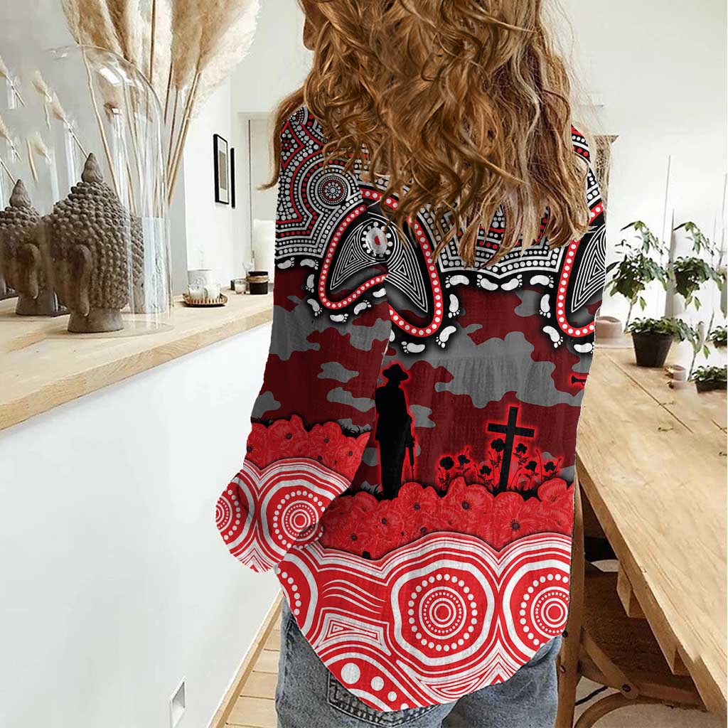 ANZAC Day Dolphins Women Casual Shirt Military Memorial Aboriginal Indigenous Art