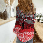 ANZAC Day Dolphins Women Casual Shirt Military Memorial Aboriginal Indigenous Art