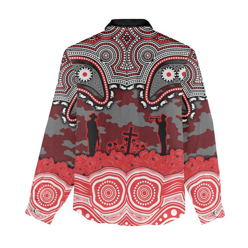 ANZAC Day Dolphins Women Casual Shirt Military Memorial Aboriginal Indigenous Art