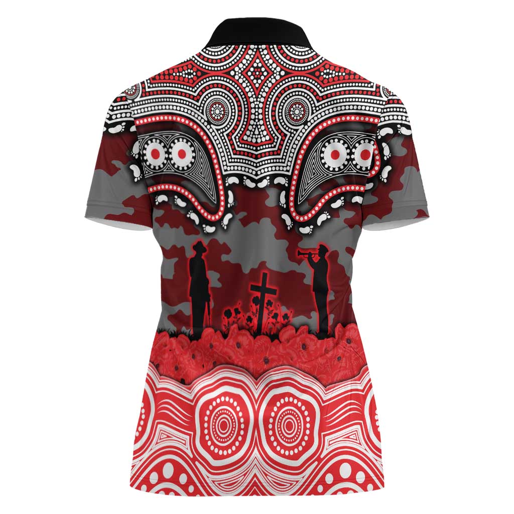 ANZAC Day Dolphins Women Polo Shirt Military Memorial Aboriginal Indigenous Art