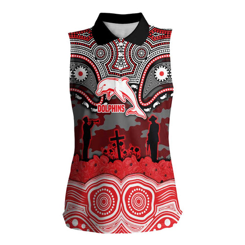 ANZAC Day Dolphins Women Sleeveless Polo Shirt Military Memorial Aboriginal Indigenous Art