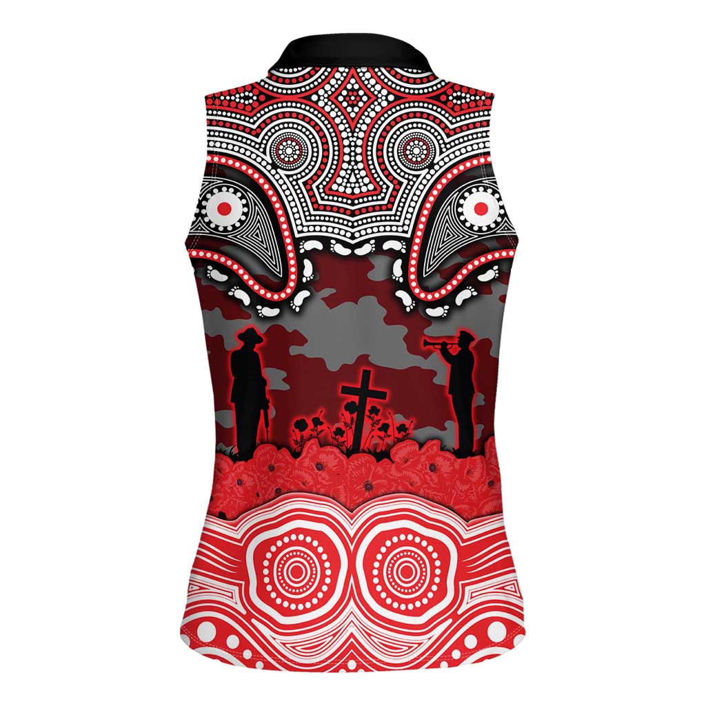 ANZAC Day Dolphins Women Sleeveless Polo Shirt Military Memorial Aboriginal Indigenous Art