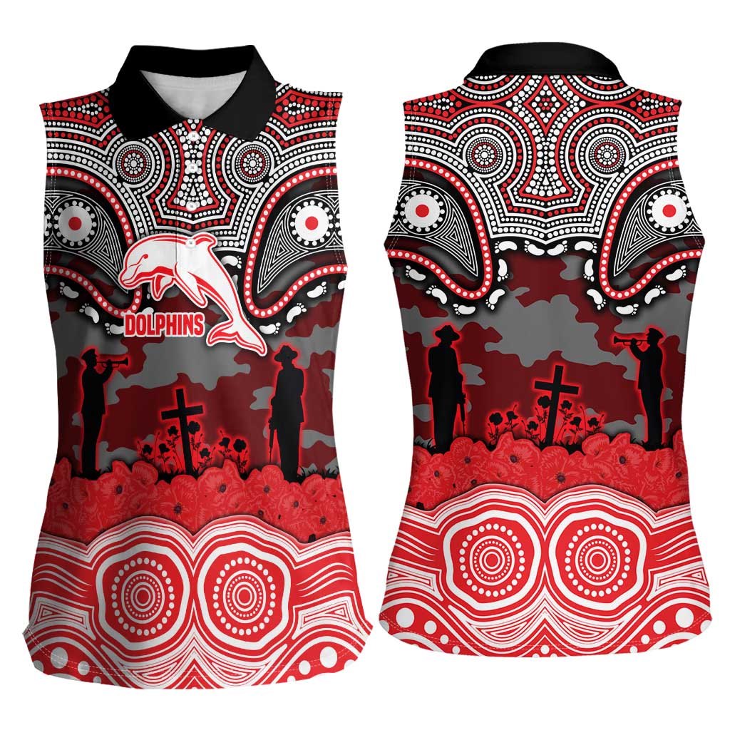 ANZAC Day Dolphins Women Sleeveless Polo Shirt Military Memorial Aboriginal Indigenous Art