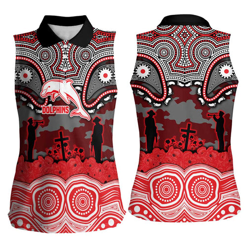 ANZAC Day Dolphins Women Sleeveless Polo Shirt Military Memorial Aboriginal Indigenous Art