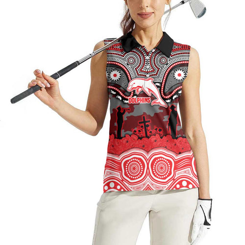 ANZAC Day Dolphins Women Sleeveless Polo Shirt Military Memorial Aboriginal Indigenous Art