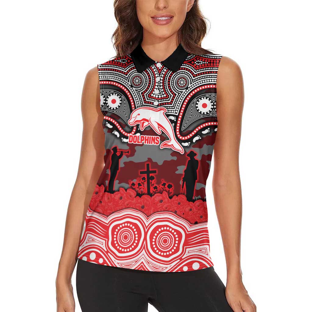 ANZAC Day Dolphins Women Sleeveless Polo Shirt Military Memorial Aboriginal Indigenous Art