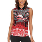 ANZAC Day Dolphins Women Sleeveless Polo Shirt Military Memorial Aboriginal Indigenous Art
