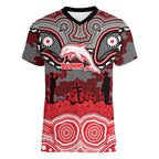 ANZAC Day Dolphins Women V-Neck T-Shirt Military Memorial Aboriginal Indigenous Art