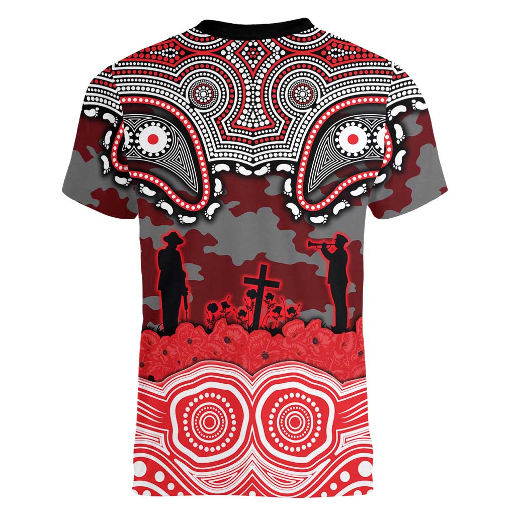 ANZAC Day Dolphins Women V-Neck T-Shirt Military Memorial Aboriginal Indigenous Art