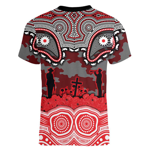ANZAC Day Dolphins Women V-Neck T-Shirt Military Memorial Aboriginal Indigenous Art