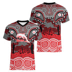 ANZAC Day Dolphins Women V-Neck T-Shirt Military Memorial Aboriginal Indigenous Art