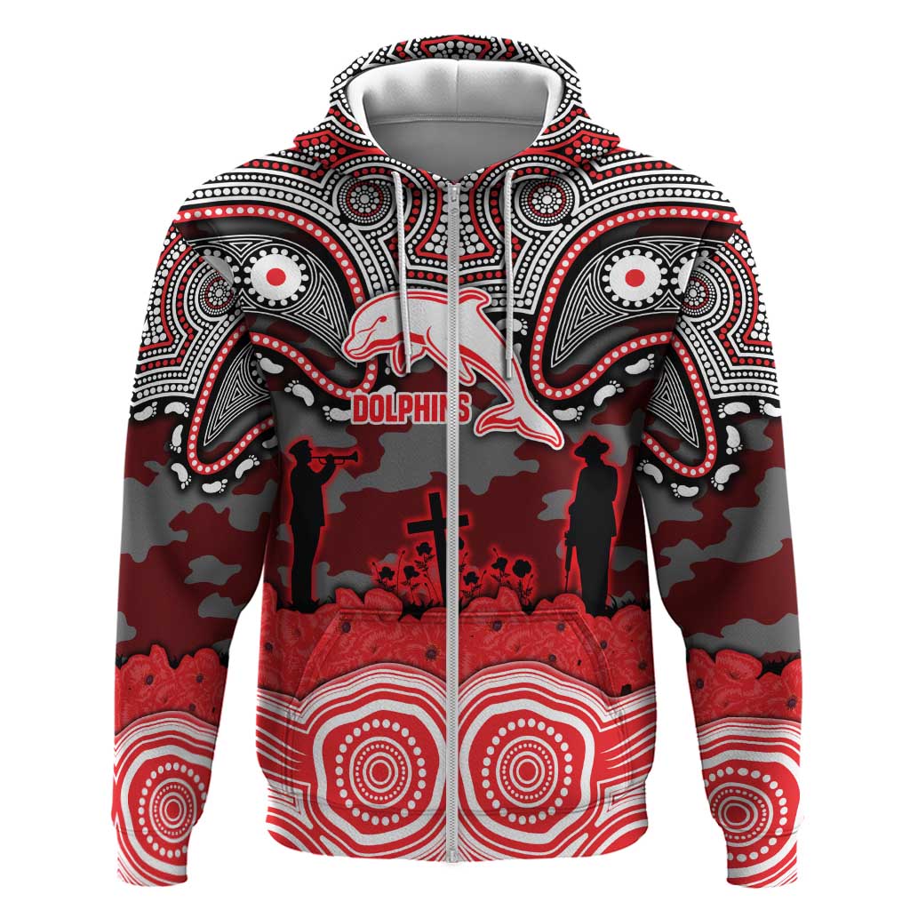 ANZAC Day Dolphins Zip Hoodie Military Memorial Aboriginal Indigenous Art