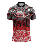 ANZAC Day Dolphins Zipper Polo Shirt Military Memorial Aboriginal Indigenous Art