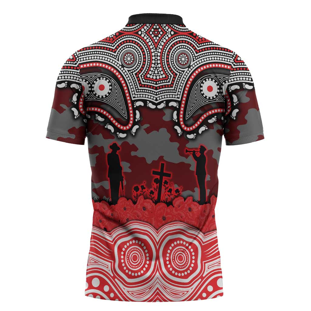 ANZAC Day Dolphins Zipper Polo Shirt Military Memorial Aboriginal Indigenous Art