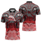 ANZAC Day Dolphins Zipper Polo Shirt Military Memorial Aboriginal Indigenous Art