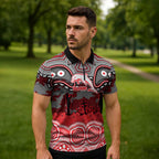 ANZAC Day Dolphins Zipper Polo Shirt Military Memorial Aboriginal Indigenous Art