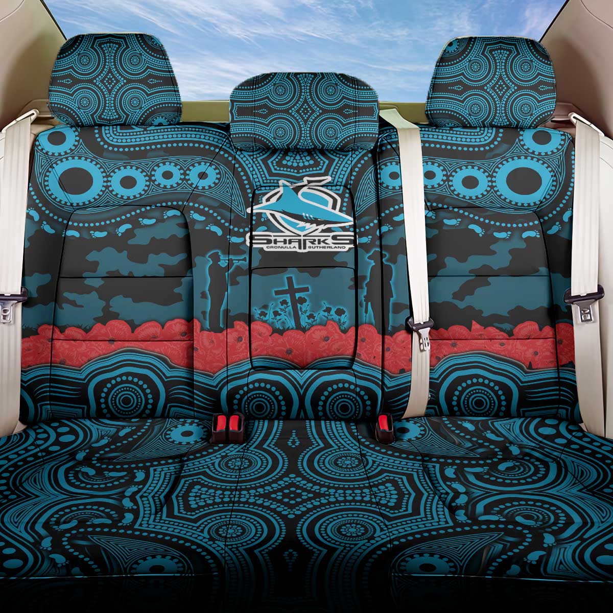 ANZAC Day Cronulla Sutherland Sharks Back Car Seat Cover Military Memorial Aboriginal Indigenous Art