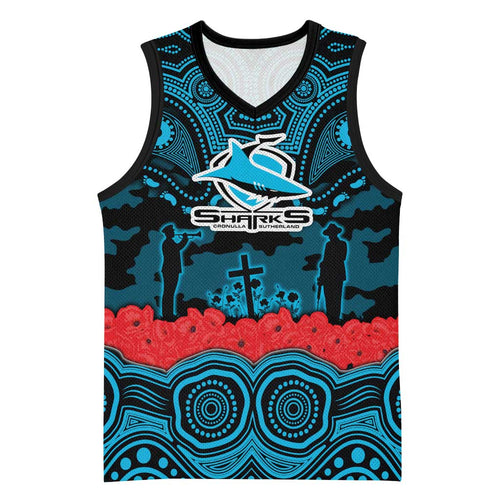 ANZAC Day Cronulla Sutherland Sharks Basketball Jersey Military Memorial Aboriginal Indigenous Art