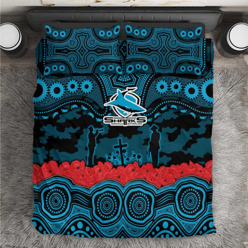 ANZAC Day Cronulla Sutherland Sharks Bedding Set Military Memorial Aboriginal Indigenous Art