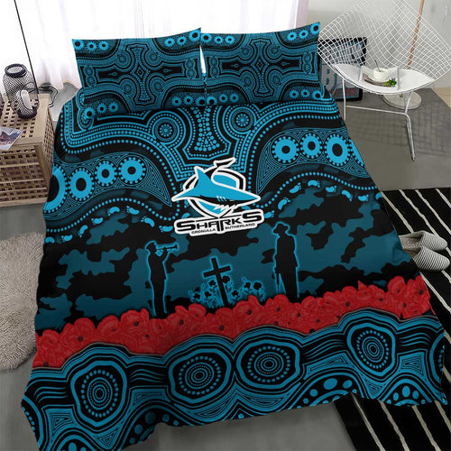 ANZAC Day Cronulla Sutherland Sharks Bedding Set Military Memorial Aboriginal Indigenous Art