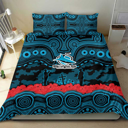 ANZAC Day Cronulla Sutherland Sharks Bedding Set Military Memorial Aboriginal Indigenous Art