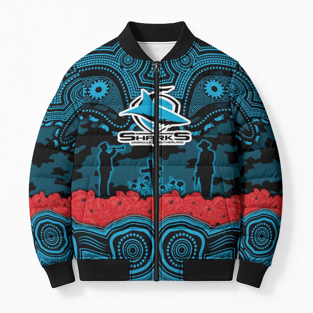 ANZAC Day Cronulla Sutherland Sharks Bomber Puffer Jacket Military Memorial Aboriginal Indigenous Art