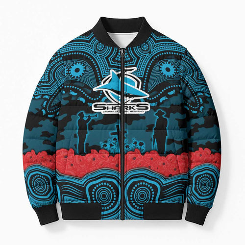 ANZAC Day Cronulla Sutherland Sharks Bomber Puffer Jacket Military Memorial Aboriginal Indigenous Art