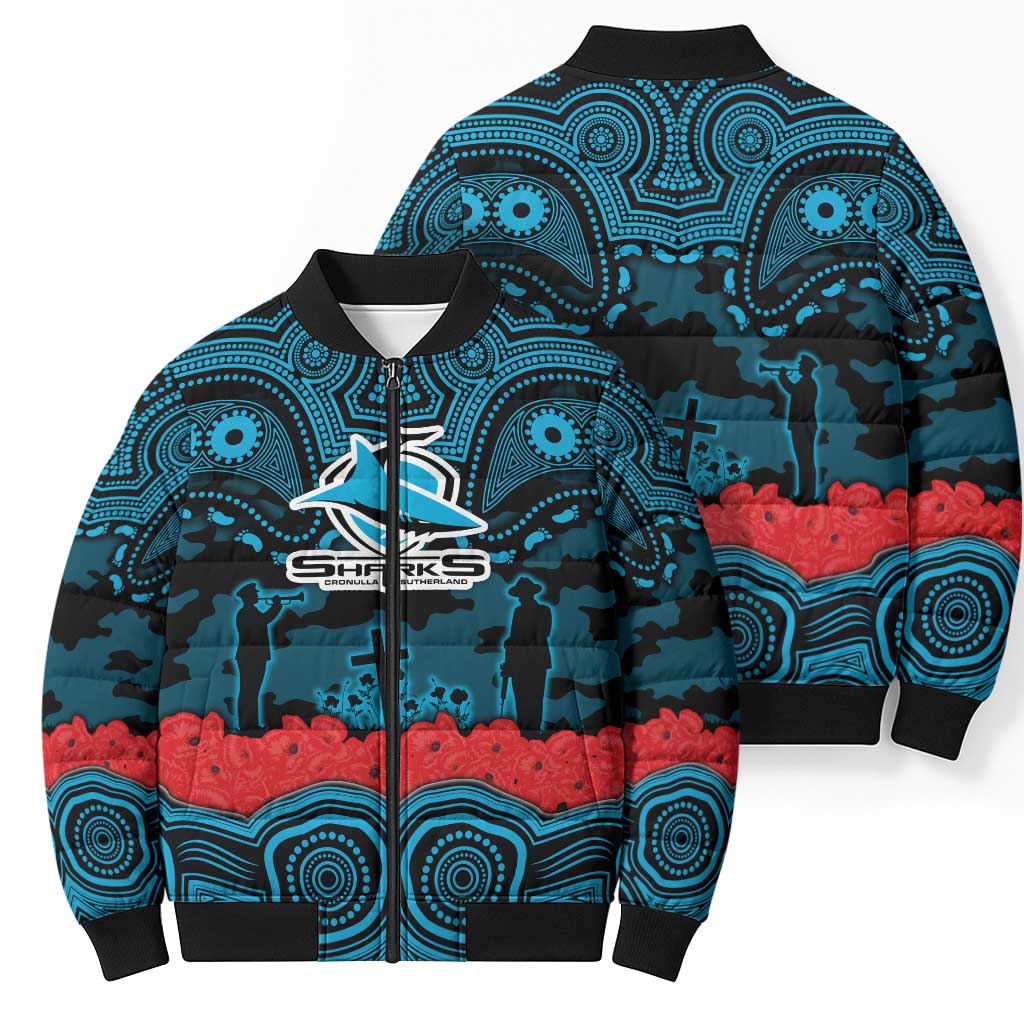 ANZAC Day Cronulla Sutherland Sharks Bomber Puffer Jacket Military Memorial Aboriginal Indigenous Art