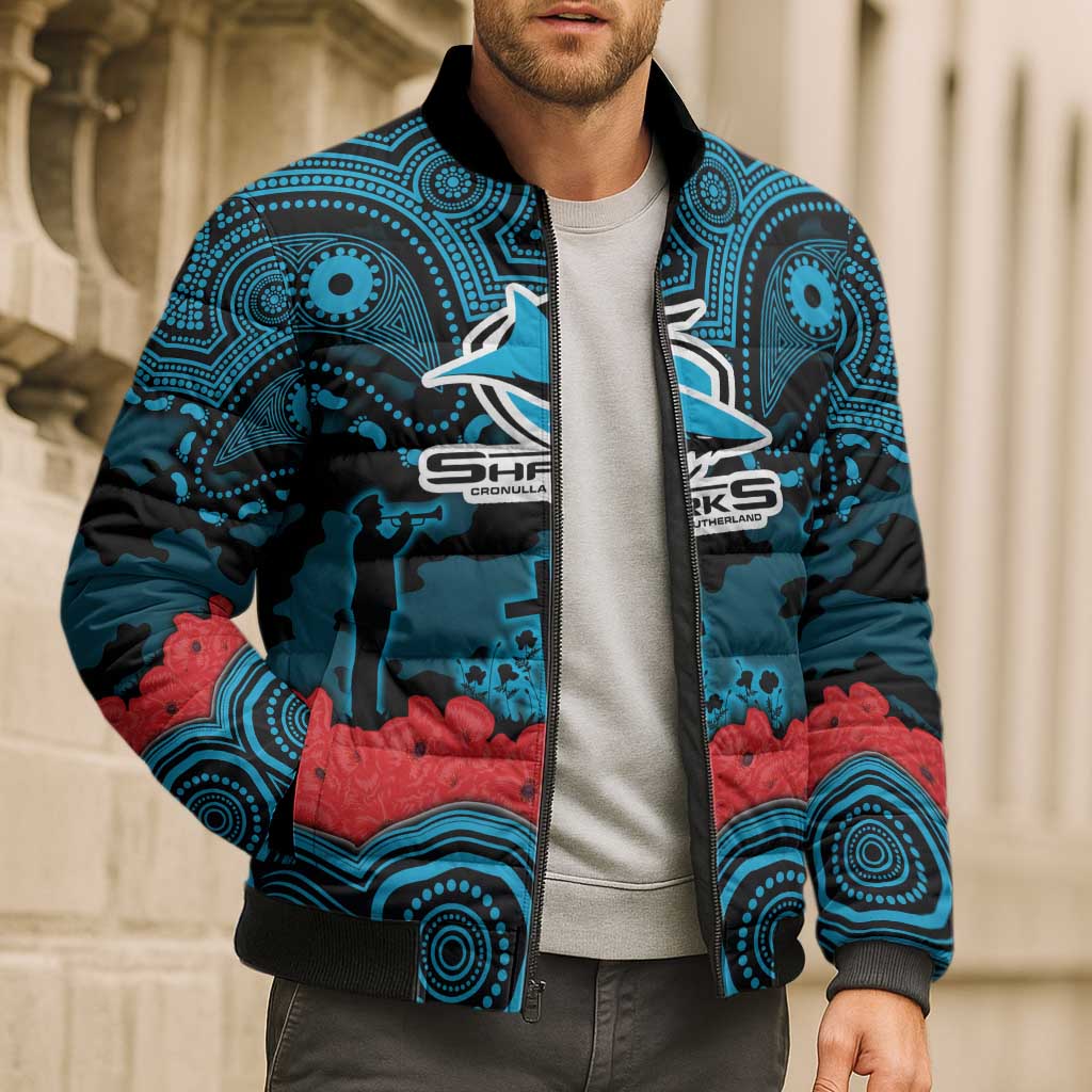 ANZAC Day Cronulla Sutherland Sharks Bomber Puffer Jacket Military Memorial Aboriginal Indigenous Art