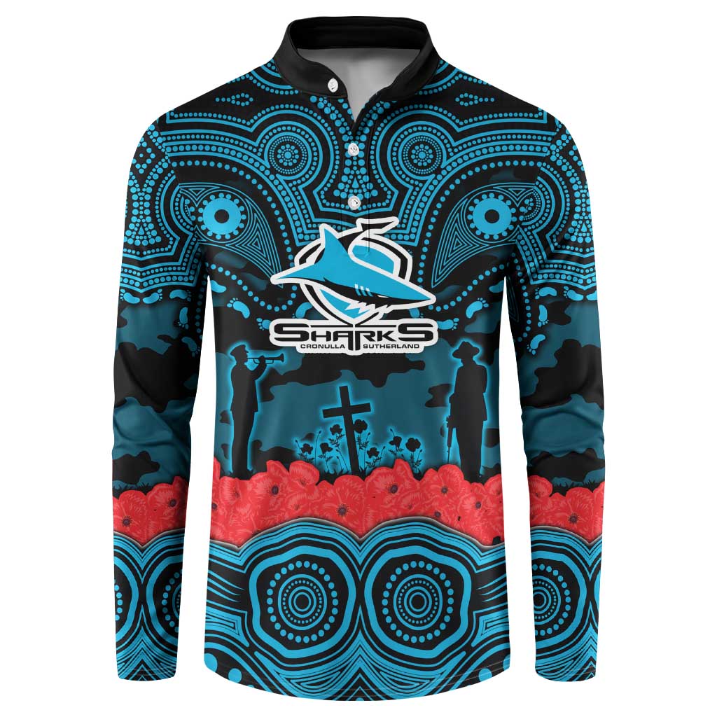 ANZAC Day Cronulla Sutherland Sharks Button Sweatshirt Military Memorial Aboriginal Indigenous Art