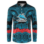 ANZAC Day Cronulla Sutherland Sharks Button Sweatshirt Military Memorial Aboriginal Indigenous Art