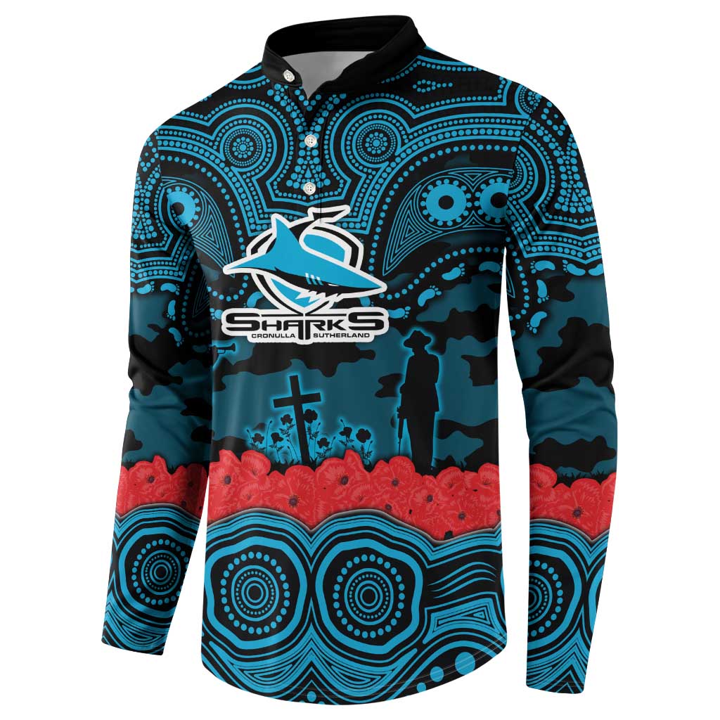 ANZAC Day Cronulla Sutherland Sharks Button Sweatshirt Military Memorial Aboriginal Indigenous Art