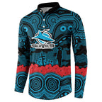 ANZAC Day Cronulla Sutherland Sharks Button Sweatshirt Military Memorial Aboriginal Indigenous Art