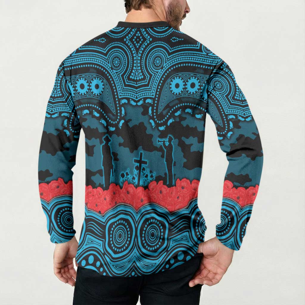 ANZAC Day Cronulla Sutherland Sharks Button Sweatshirt Military Memorial Aboriginal Indigenous Art