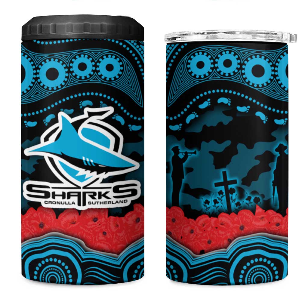 ANZAC Day Cronulla Sutherland Sharks 4 in 1 Can Cooler Tumbler Military Memorial Aboriginal Indigenous Art