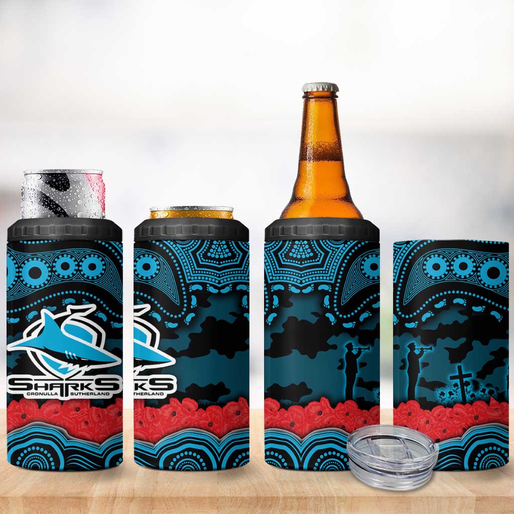 ANZAC Day Cronulla Sutherland Sharks 4 in 1 Can Cooler Tumbler Military Memorial Aboriginal Indigenous Art