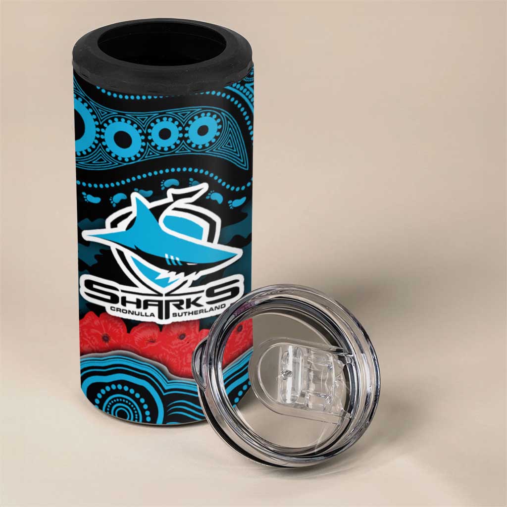 ANZAC Day Cronulla Sutherland Sharks 4 in 1 Can Cooler Tumbler Military Memorial Aboriginal Indigenous Art