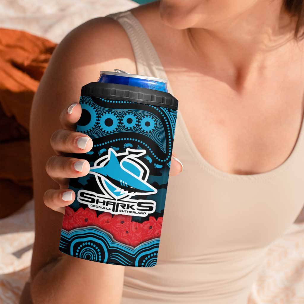 ANZAC Day Cronulla Sutherland Sharks 4 in 1 Can Cooler Tumbler Military Memorial Aboriginal Indigenous Art