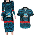 ANZAC Day Cronulla Sutherland Sharks Couples Matching Long Sleeve Bodycon Dress and Hawaiian Shirt Military Memorial Aboriginal Indigenous Art
