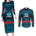 ANZAC Day Cronulla Sutherland Sharks Couples Matching Long Sleeve Bodycon Dress and Long Sleeve Button Shirt Military Memorial Aboriginal Indigenous Art