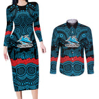 ANZAC Day Cronulla Sutherland Sharks Couples Matching Long Sleeve Bodycon Dress and Long Sleeve Button Shirt Military Memorial Aboriginal Indigenous Art