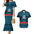 ANZAC Day Cronulla Sutherland Sharks Couples Matching Mermaid Dress and Hawaiian Shirt Military Memorial Aboriginal Indigenous Art